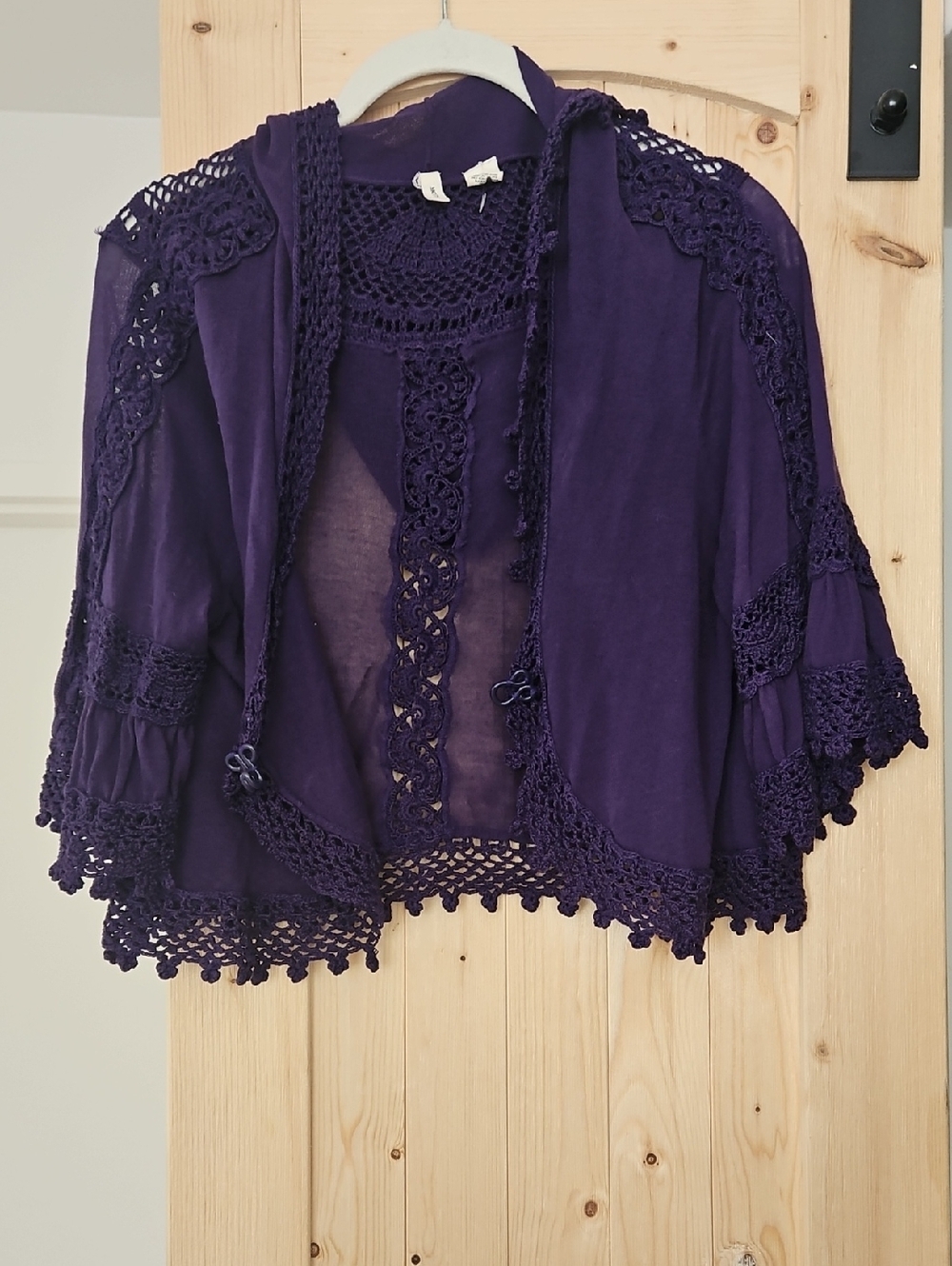 Anthropologie (Moth) Purple Crochet Mid Sleeve Coverup